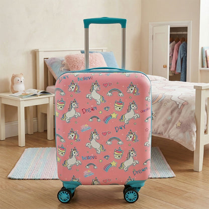 Front view of Novex Unicorn Pink Kids 18-inch trolley bag with playful unicorn design