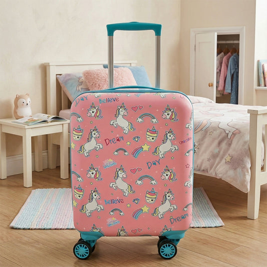 Novex Unicorn Pink Travelling Kids Trolley Bags for Girls Luggage 4 Wheels ( 18 Inch)
