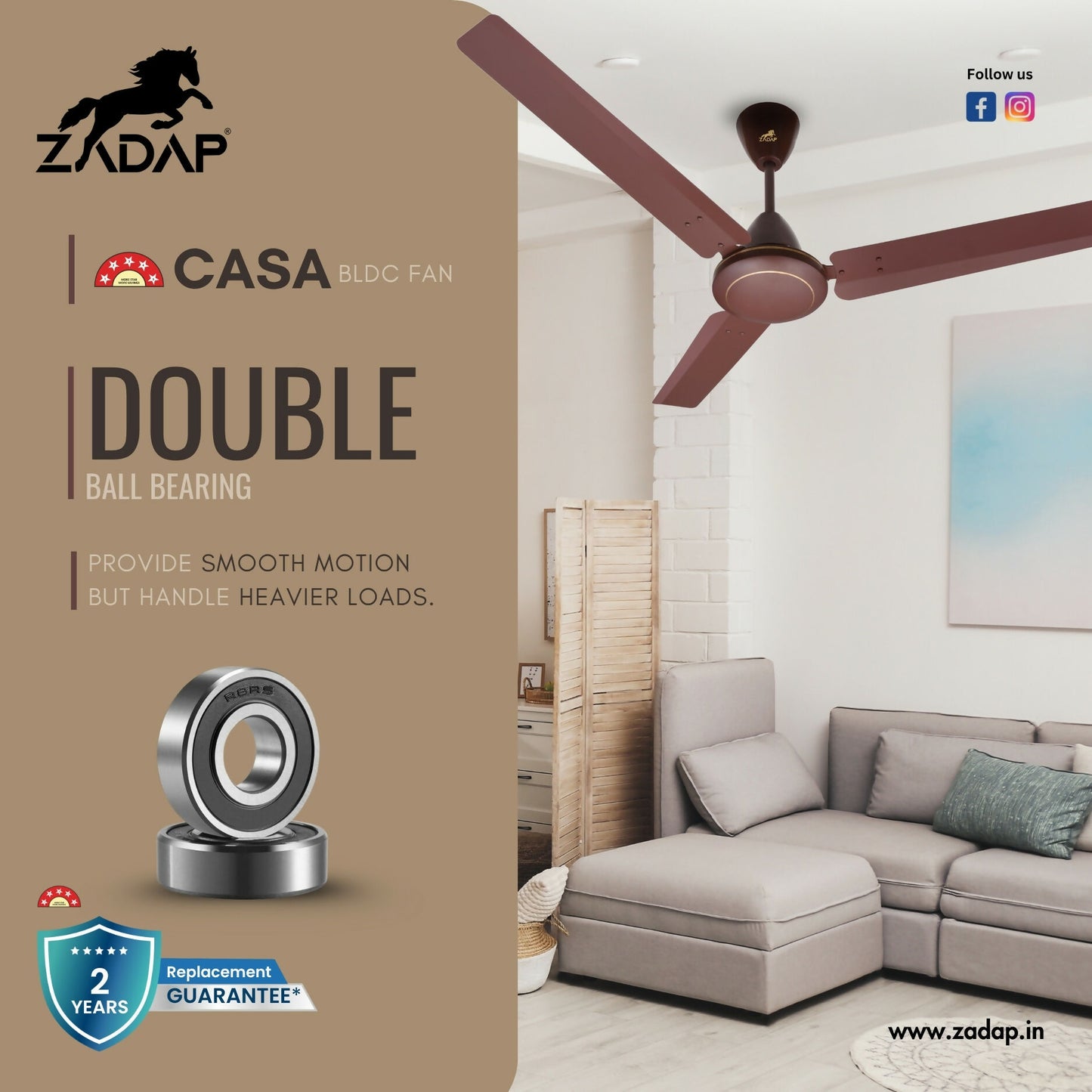 Zadap Casa 1200mm 5-Star BLDC High Speed Ceiling Fan