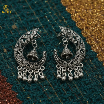Chandrika Oxidized Silver Jhumka Earrings with Ghungroo Danglers