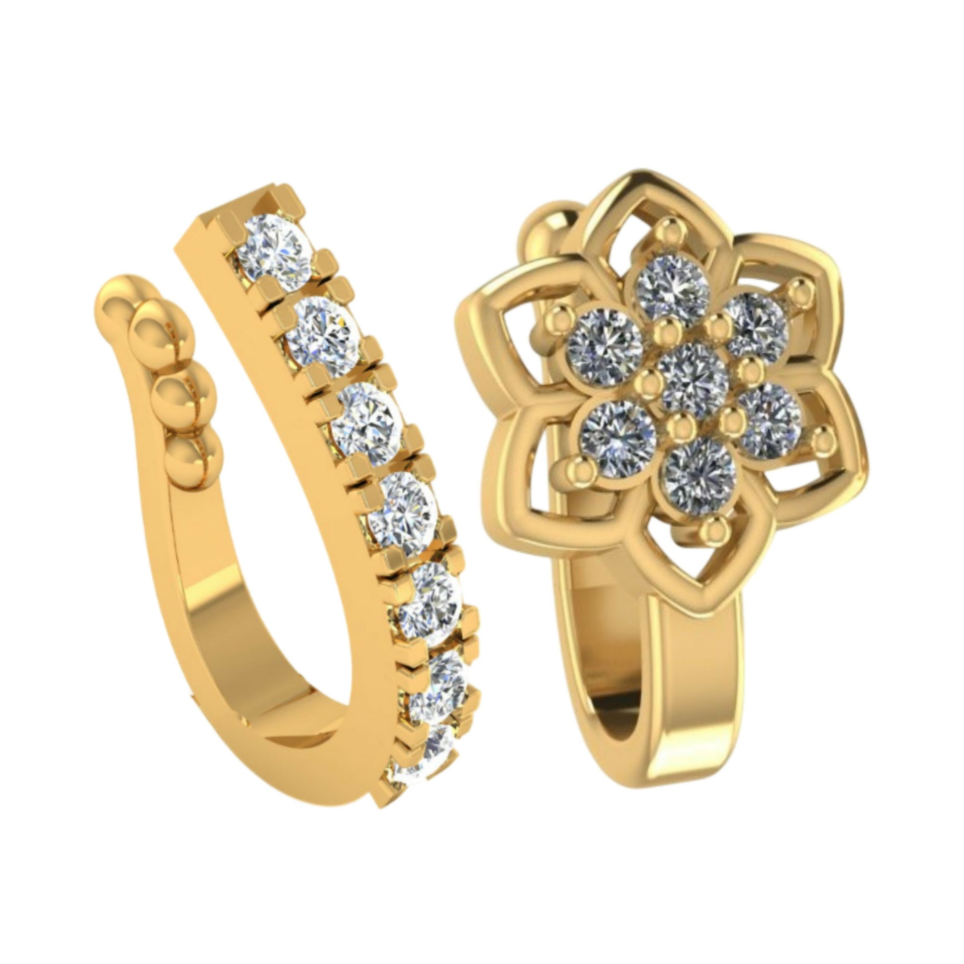 Gold plated pave hoop non-pierced nose cuff with white cubic zirconia accents