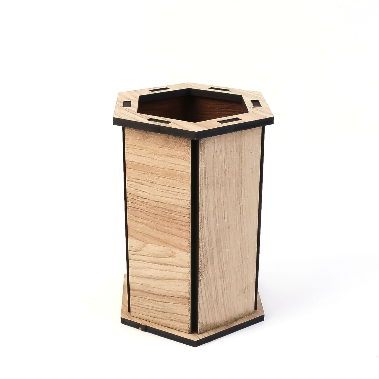 Wooden Hexagon Pen Stand for Desk | Office & Study Table Stationery Organizer