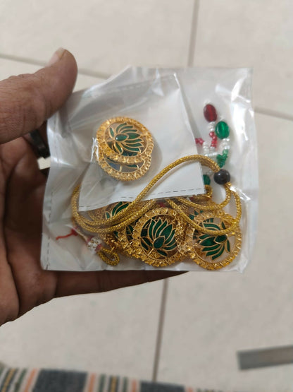 Gold-Tone Ruby-Green Floral Choker with Pearl Drops