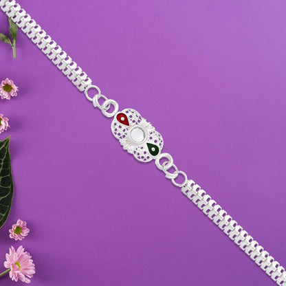 Silver Rakhi Enamel Mirror Stone Design for Brother (5pcs)