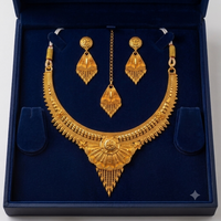 1 Gram Gold Plated Solid Hasali Temple Jewellery Necklace Set with Matching Earrings for Women