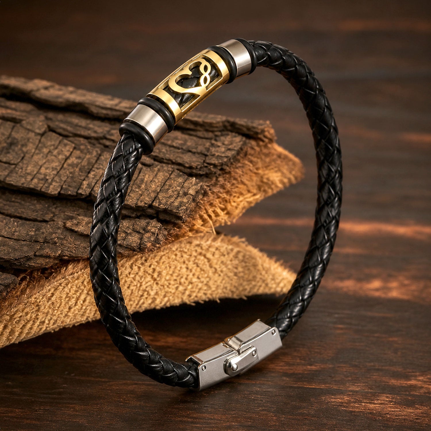 Sacred Symbol Rakhi with Black Braided Band and Gold Plaque for Raksha Bandhan Gift