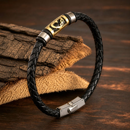 Sacred Symbol Rakhi with Black Braided Band and Gold Plaque for Raksha Bandhan Gift