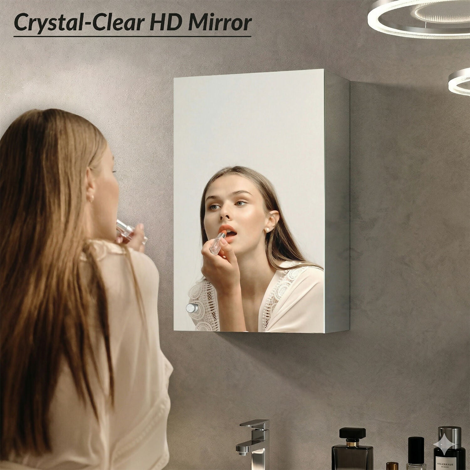 Wall Mounted Mirror Cabinet with Storage, HD Mirror Door Bathroom Organizer with Multi Shelf Storage & Modern Design