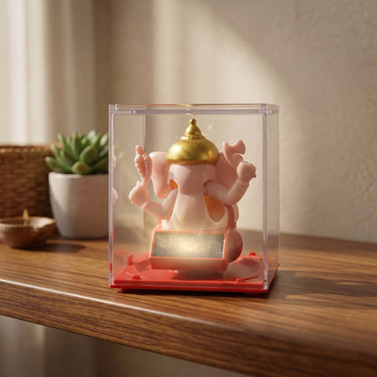 Hand-Moving Small Ganesha Idol - Red & Gold Decorative Statue