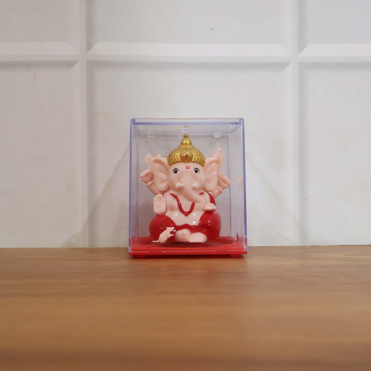 Hand-Moving Small Ganesha Idol - Red & Gold Decorative Statue