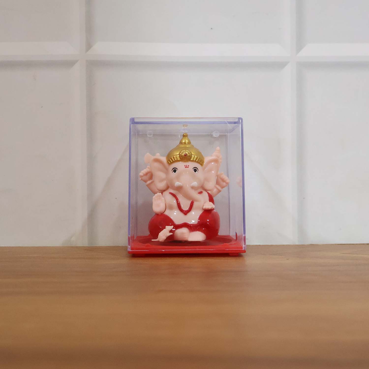 Hand-Moving Small Ganesha Idol - Red & Gold Decorative Statue