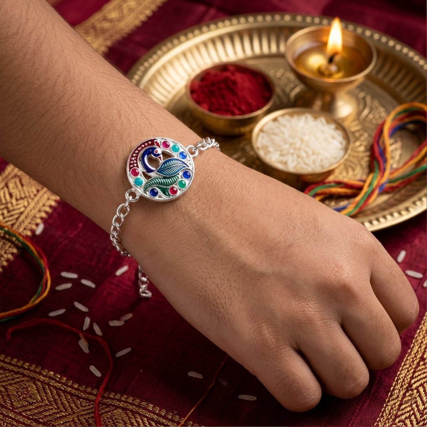 Peacock Enamel Rakhi for Brother Elegant Raksha Bandhan Gift (10pcs)