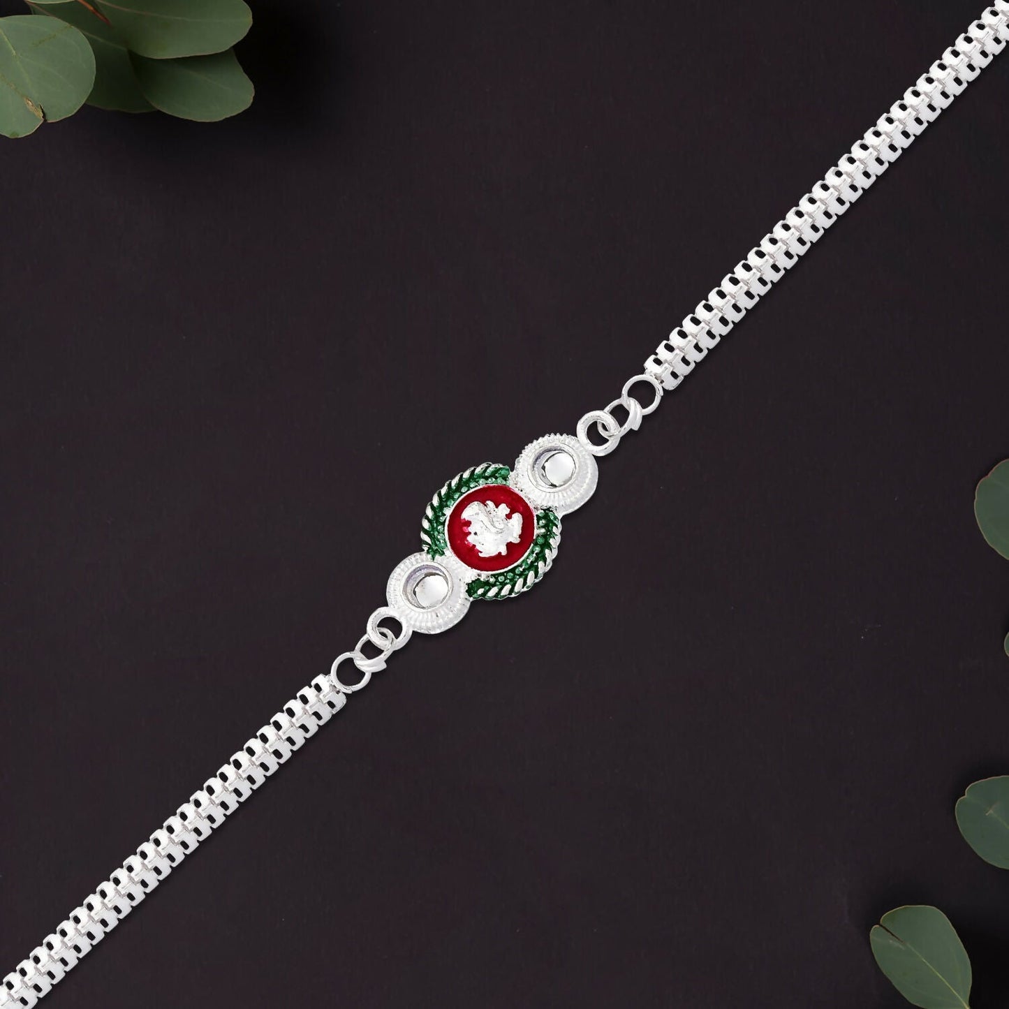 Silver Ganesha Rakhi Elegant Dual Chain for Raksha Bandhan (5pcs)