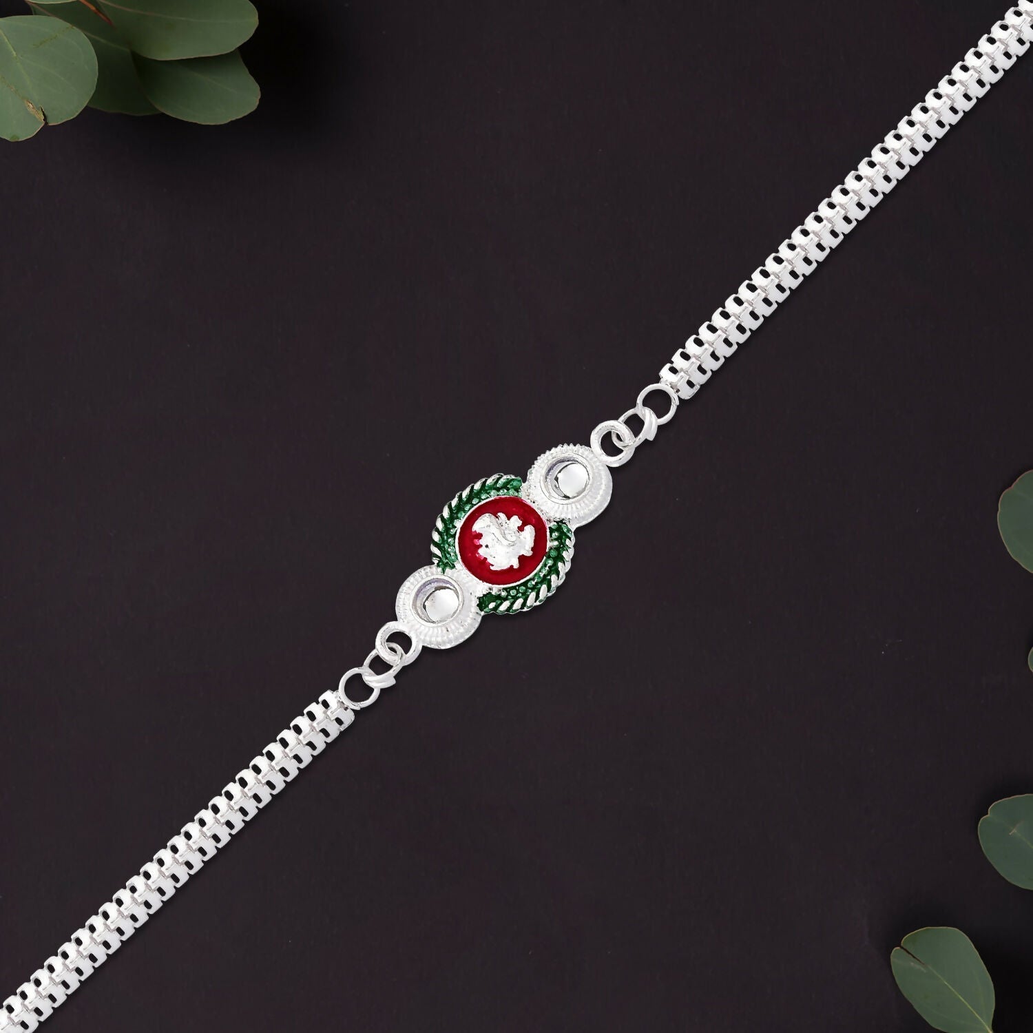 Silver Ganesha Rakhi Elegant Dual Chain for Raksha Bandhan (5pcs)