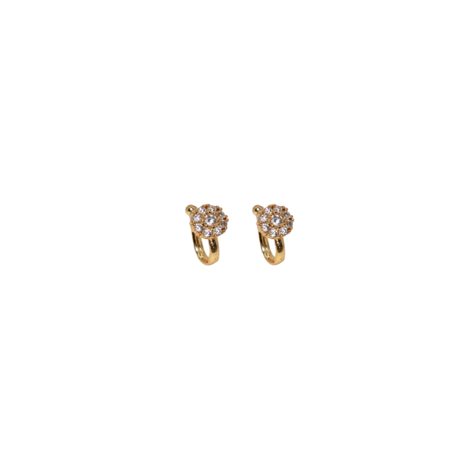 Close-up of gold plated nose pin featuring sparkling Cubic Zirconia stones cluster