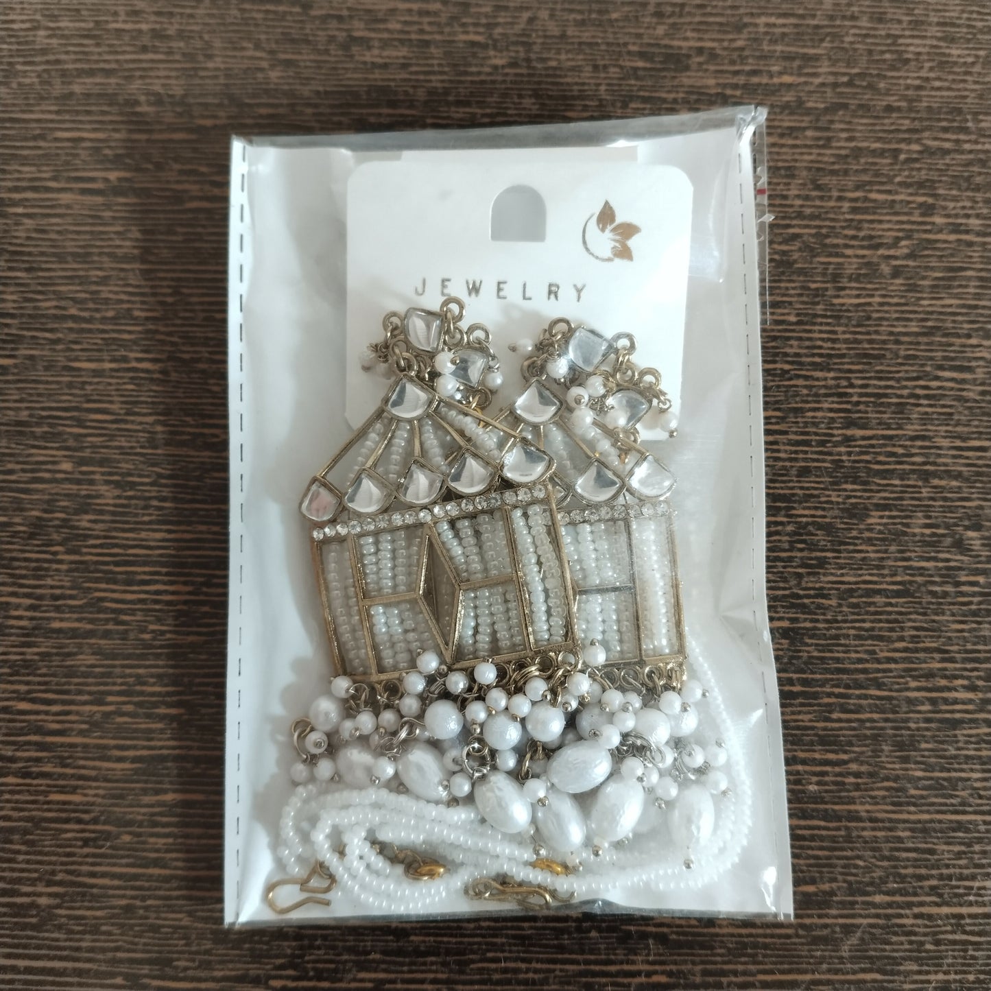 Vintage Birdcage Kundan & Pearl Statement Earrings with Seed Bead Ear-Hanging Chains