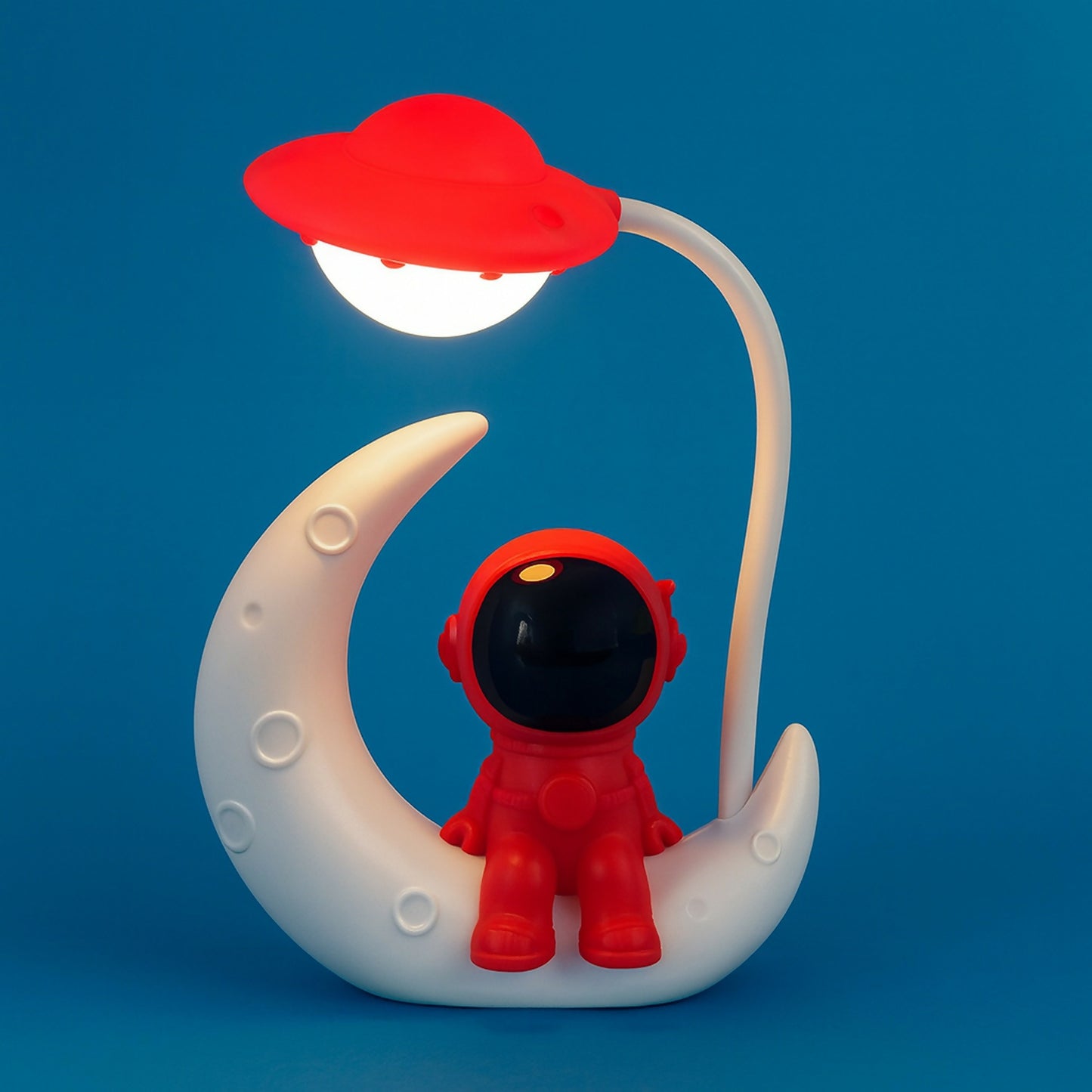 Red Astronaut Moon LED Night Lamp with Touch Control, USB Rechargeable