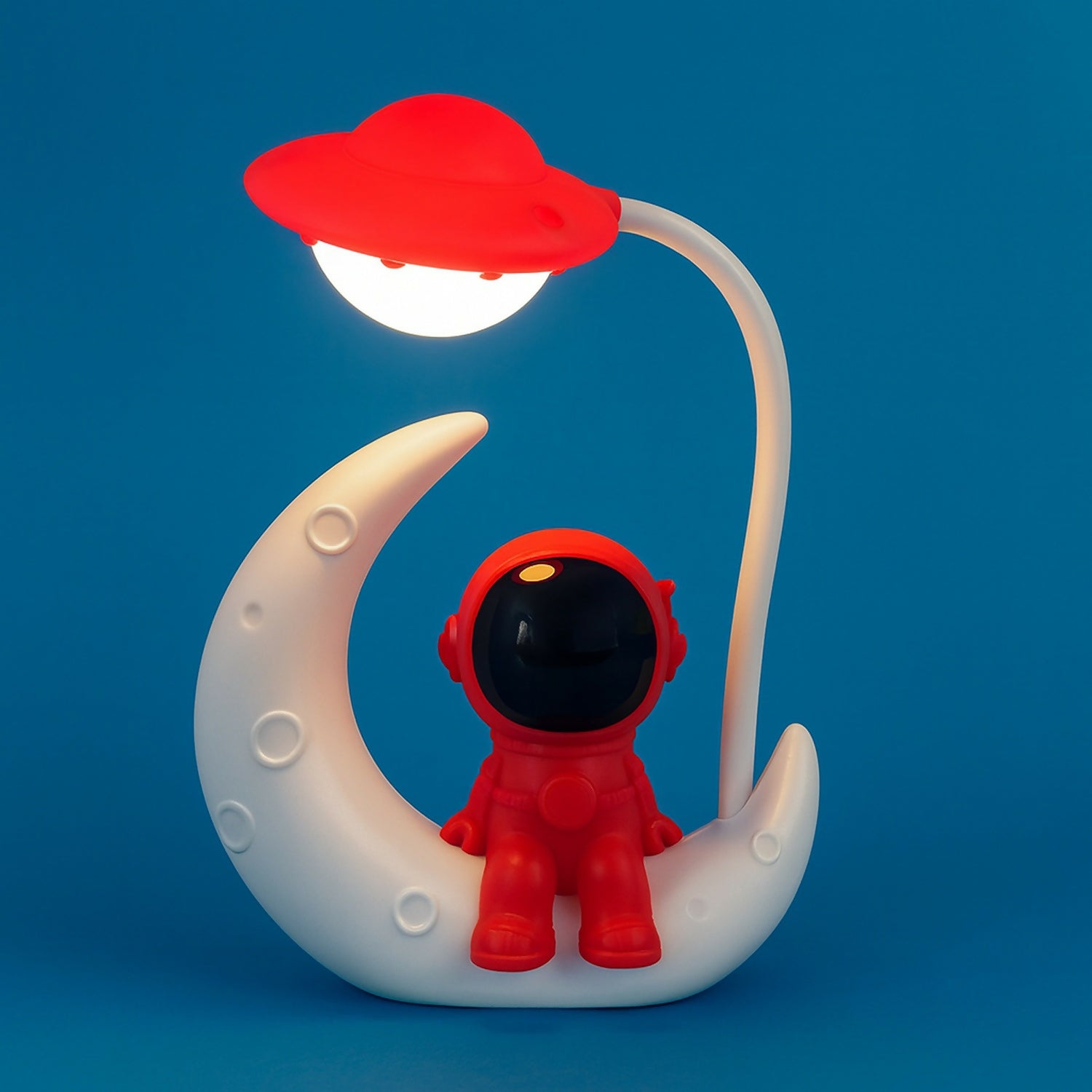 Red Astronaut Moon LED Night Lamp with Touch Control, USB Rechargeable