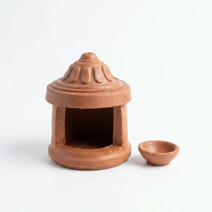 Handcrafted terracotta oil diya lamp with removable container