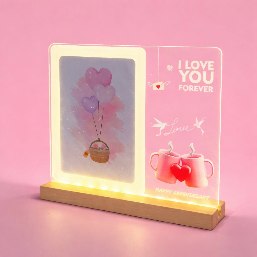 Happy Anniversary LED Acrylic Message Lamp with Wooden Base | Decorative Table Light