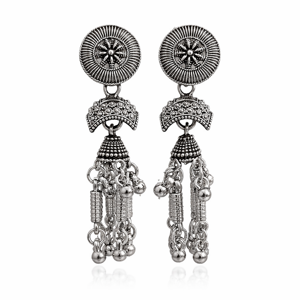 Elegant Oxidised Silver Traditional Jhumka Earrings for Women