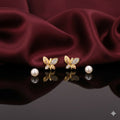 Gold Plated Butterfly Studs – Matte Finish AD Stone Earrings