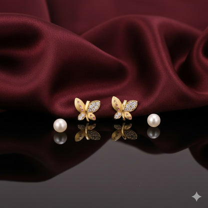 Gold Plated Matte Butterfly earing Studs with AD for women and girls