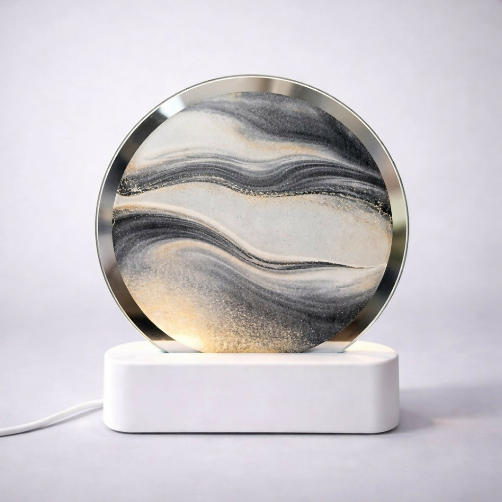 Grey Moving Sand Art LED Lamp Round Decorative Desk Night Light