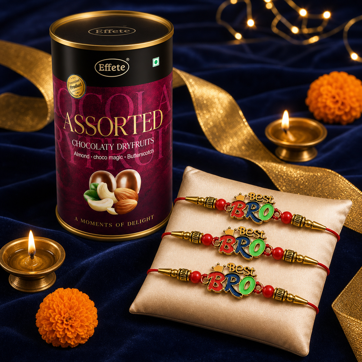 Best Bro Rakhi Set with Assorted Dryfruits, Pack of 3