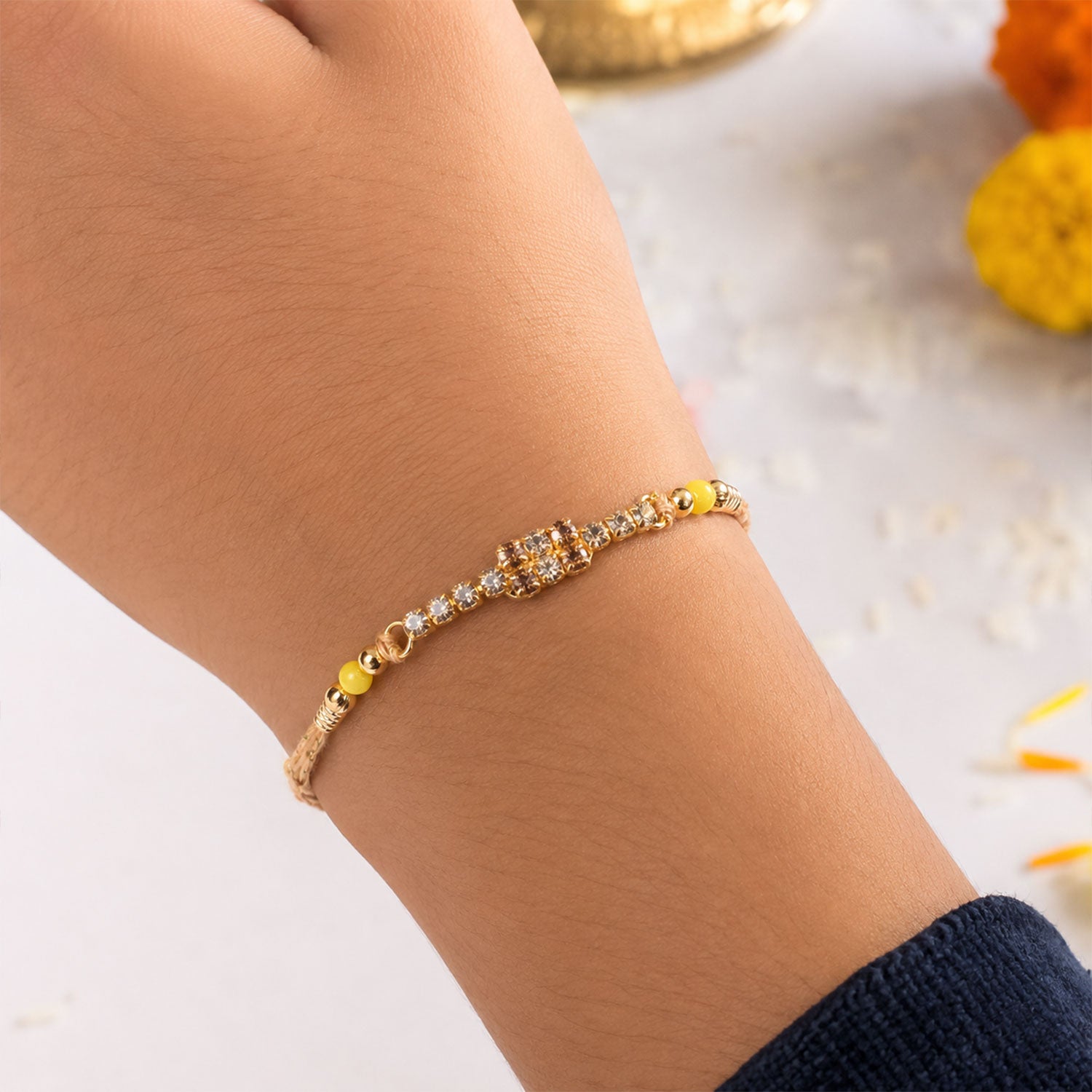 Square Stone Block Rakhi in Mix Colour Silk Threads (Pack of 6)