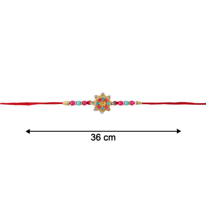 Side view of decorative Pink Floral Mandala Rakhi