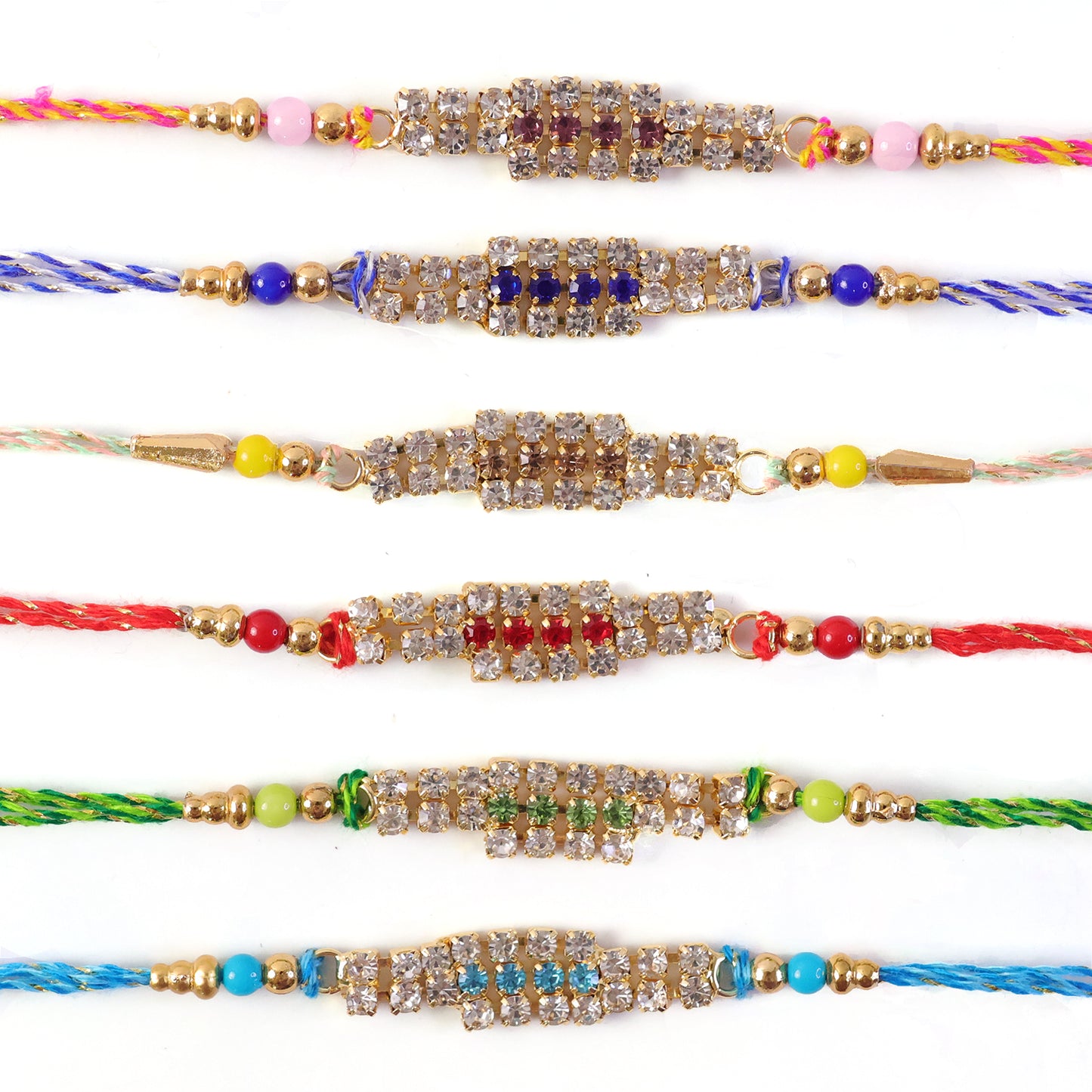 Long Stone Bar Rakhi with Dazzling AD Work for Brother (Pack of 6)