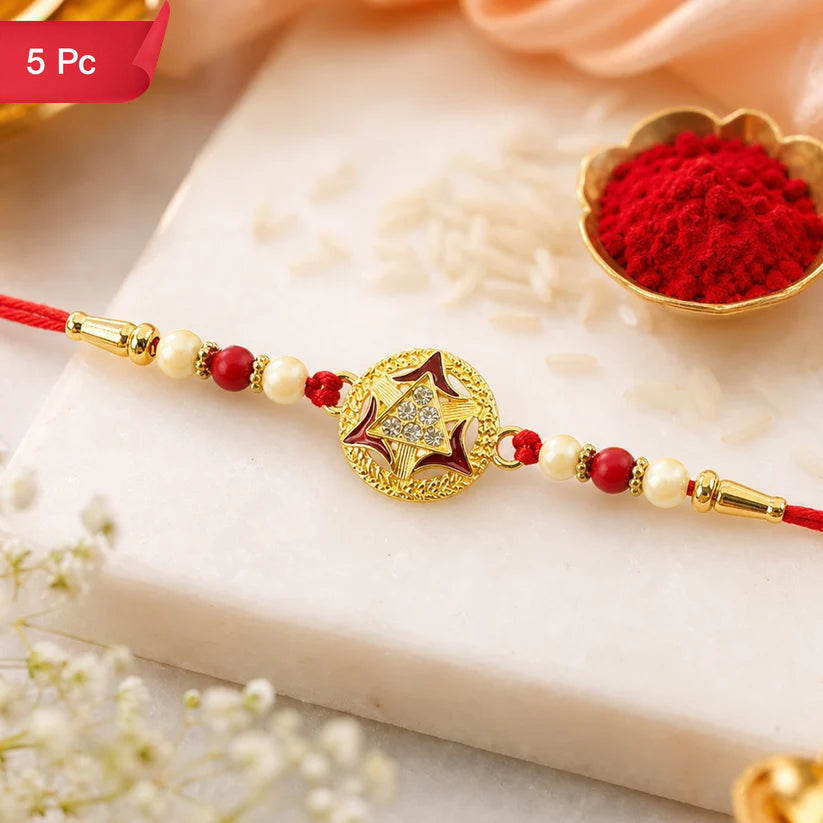 Gold-Plated Round Rakhi Traditional Design for Brother (5pcs)