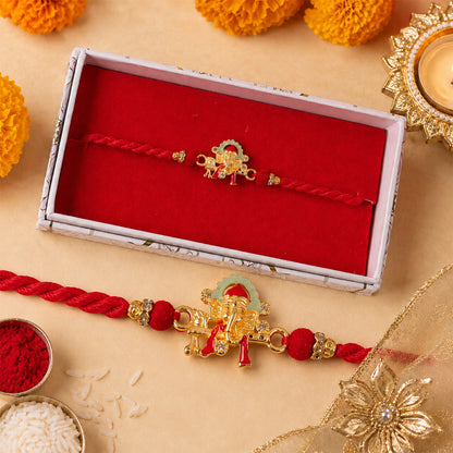 Auspicious Lord Ganesha Rudraksha Designer Meenakari Rakhi for Brother