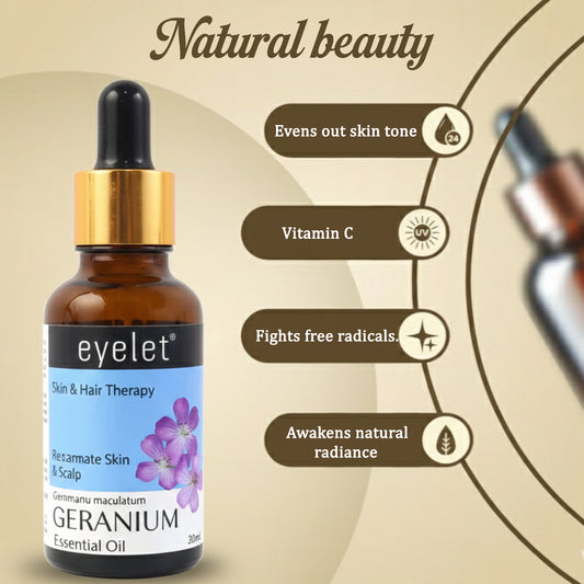 Geranium Essential Oil 30ML bottle on white background showcasing natural skincare