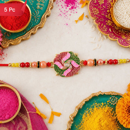 Round Swastik Stone Kundan Rakhi for Brother (5pcs)