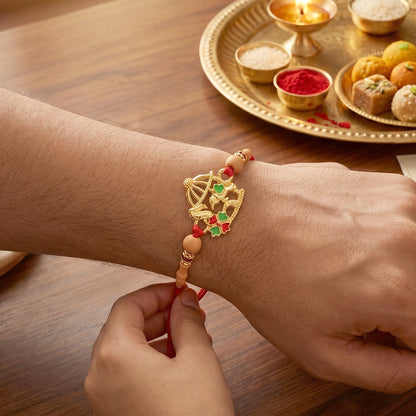 Golden Bow and Arrow Rakhi for Boys with Red Thread and Beads