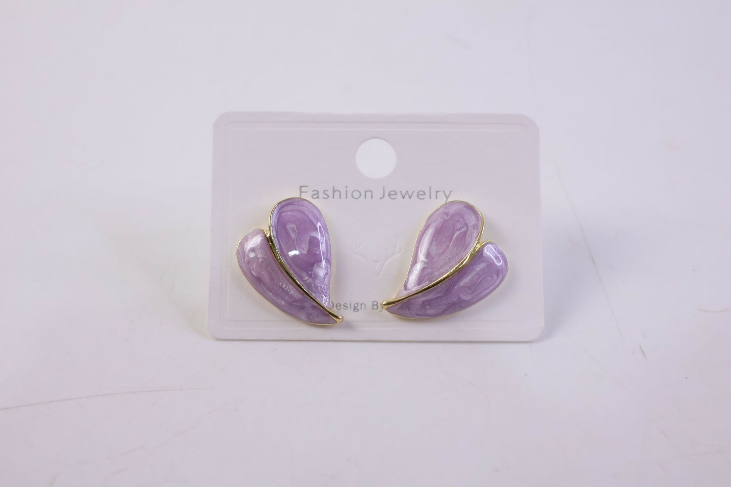 Elegant Purple Glossy Leaf Design Stud Earrings for Women with Gold Outline
