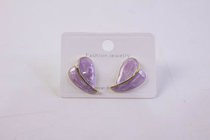 Elegant Purple Glossy Leaf Design Stud Earrings for Women with Gold Outline