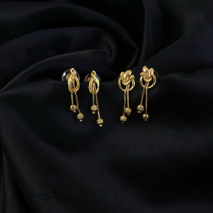 Regal Floral Gold Drop Earrings with Cascading Chain Bead Statement Design (2 Pair)