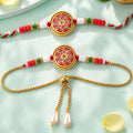 Round Mandala Meenakari Bhai Bhabhi Lumba Rakhi with Pearl Tassels