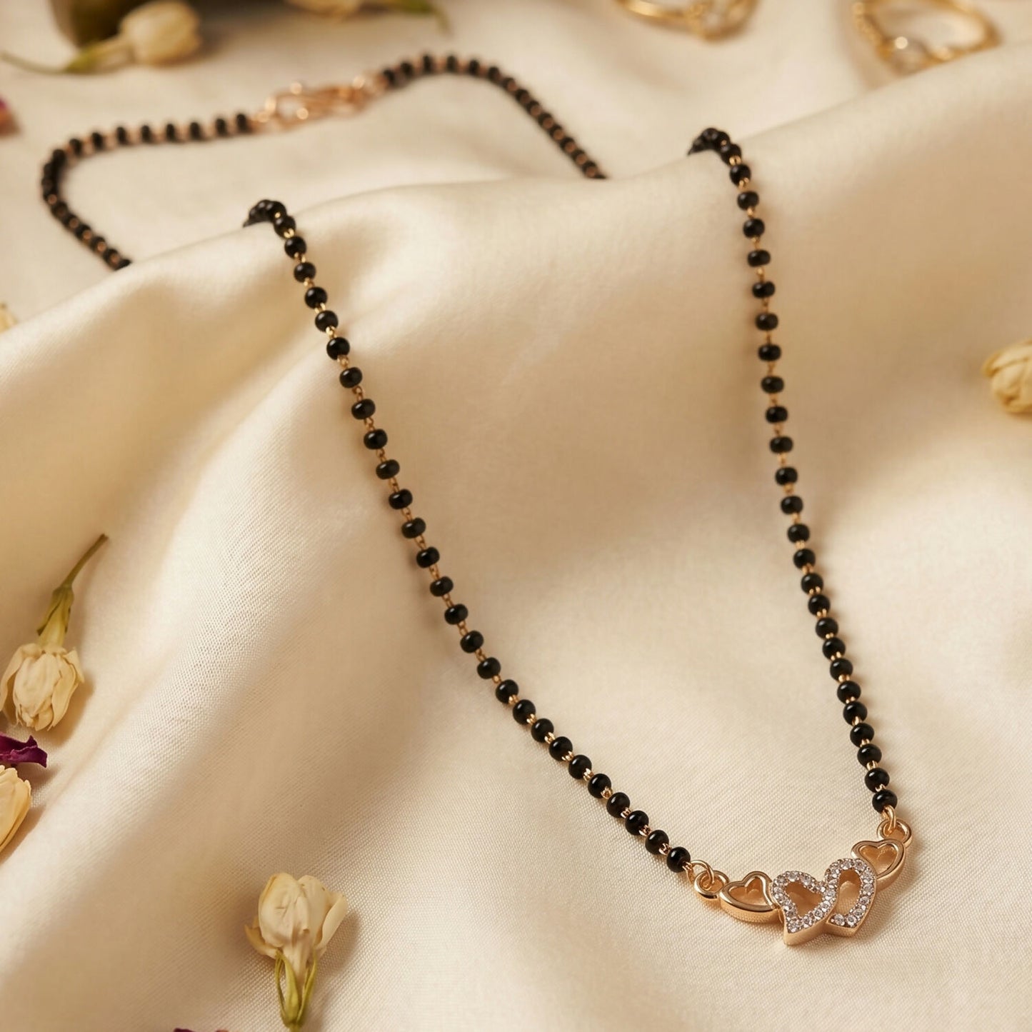 Double Heart Design Mangalsutra Necklace with Crystal Detailing 1 Pc