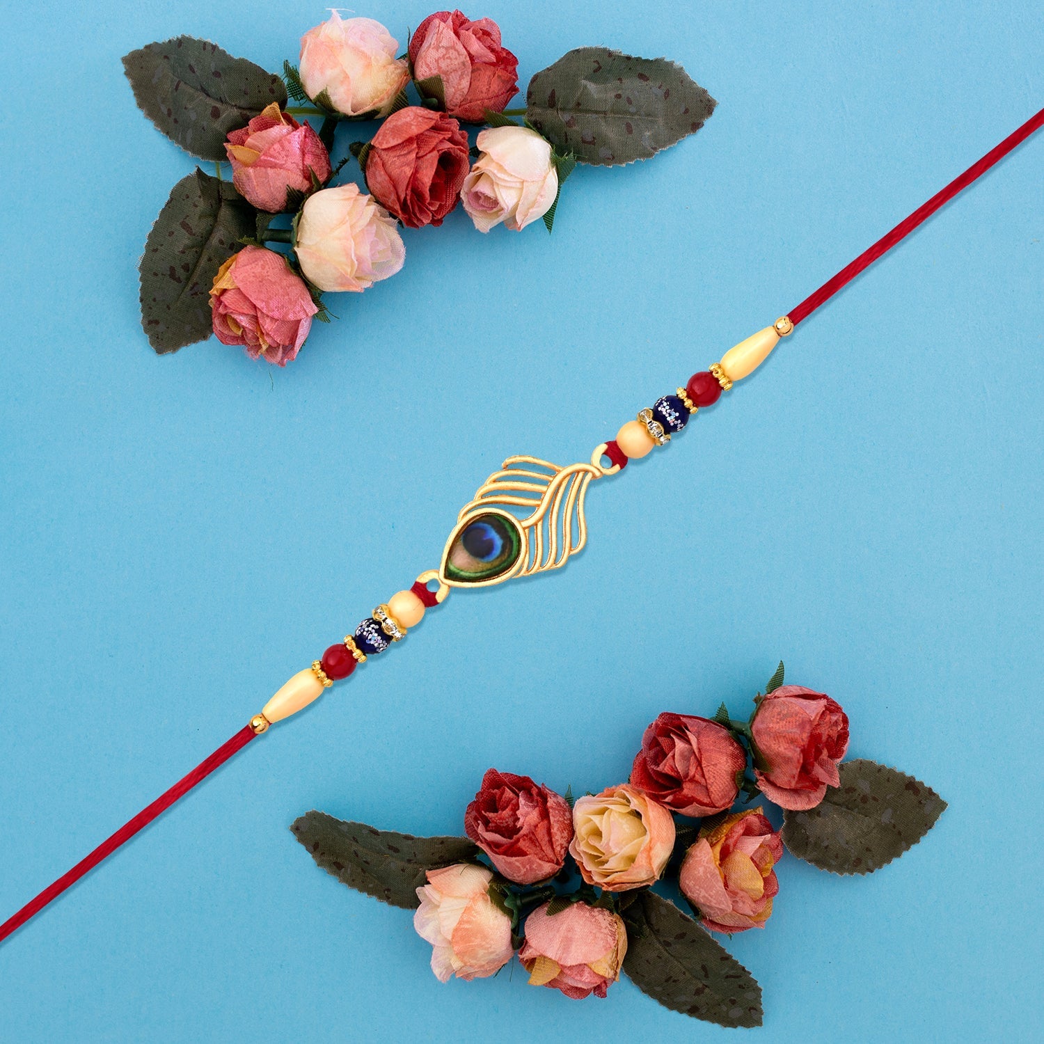 Peacock Rakhi Beaded Design for Brothers, Handcrafted (5pcs)