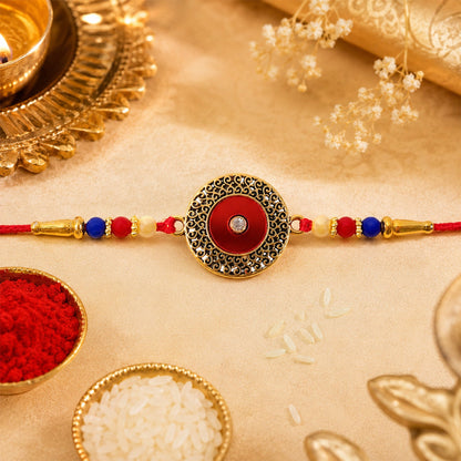 Green Filigree Rakhi Antique Golden Design for Raksha Bandhan (5pcs)