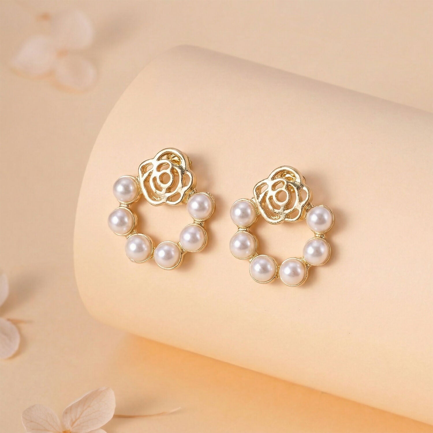Korean Rose-Garden Pearl Wreath Studs For Girls And Women