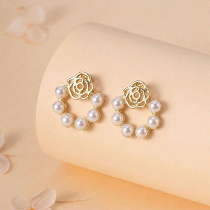 Korean Rose-Garden Pearl Wreath Studs For Girls And Women