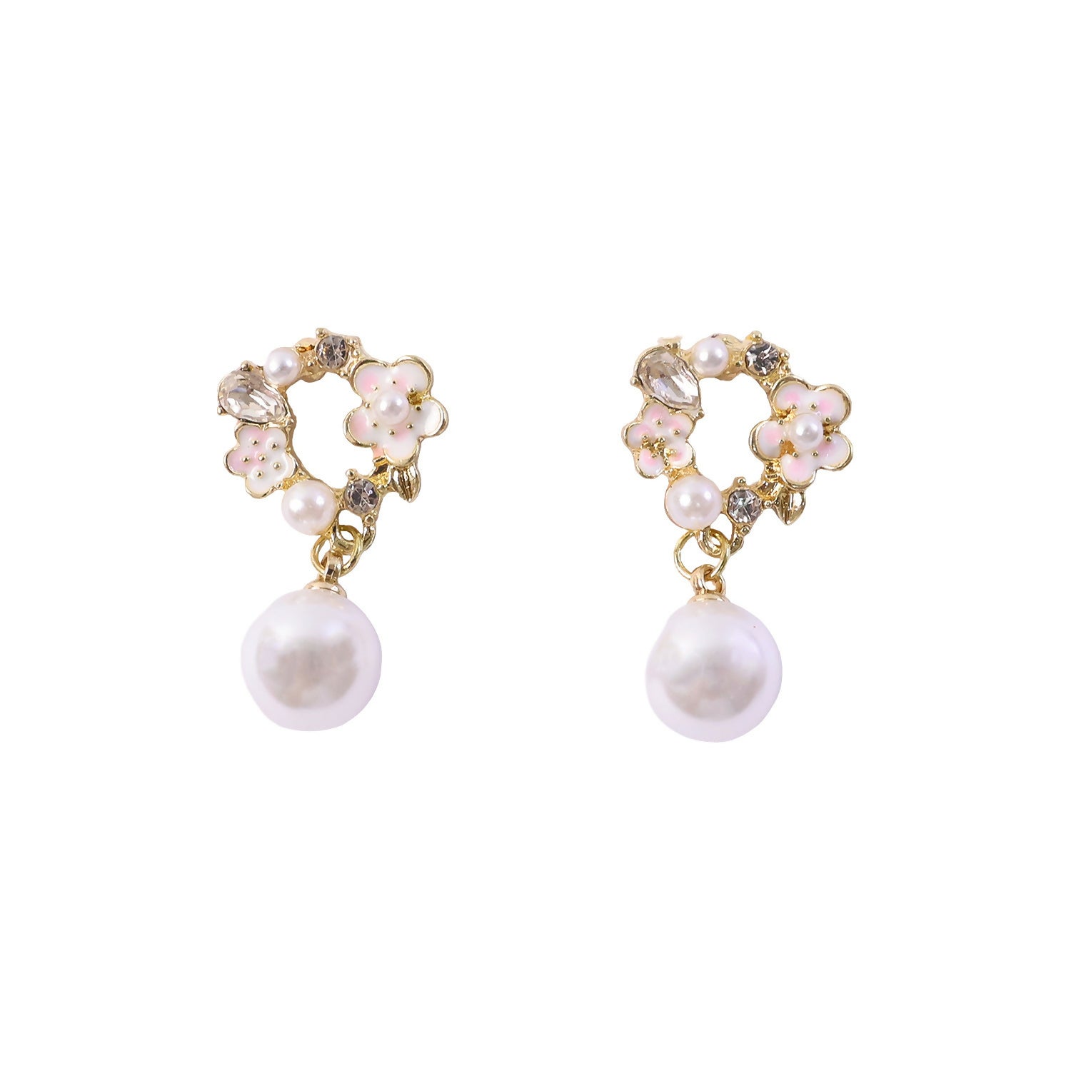 Vintage Rose Pearl Stud Earrings for Women – Elegant Gold Floral Design
