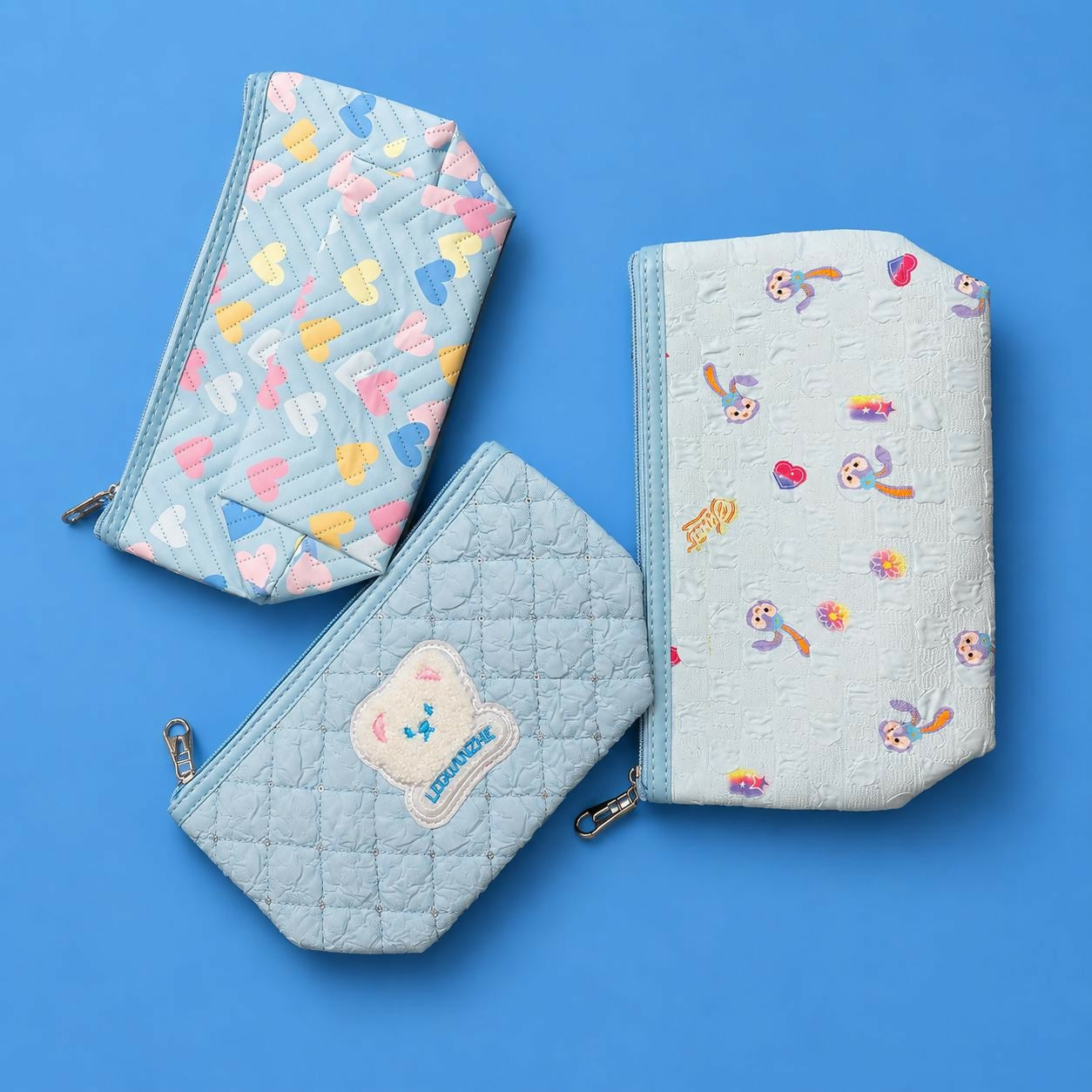 Blue zipper makeup organizer pouch interior open