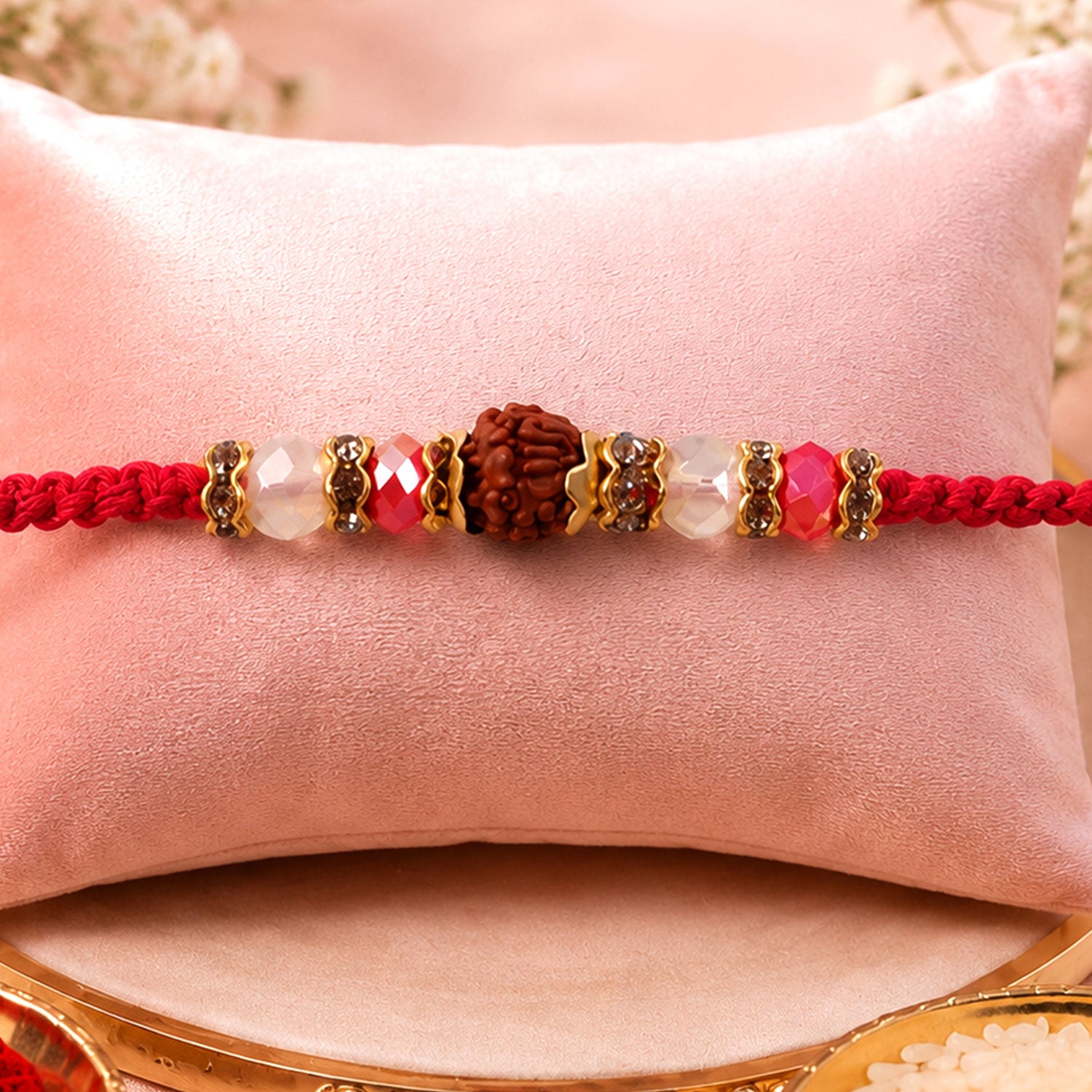 Stone Studded Designer Rakhi with Traditional Beads and Beautiful Festive Finish