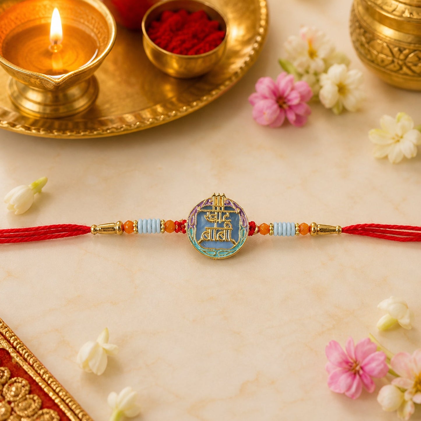 Colorful Rakhi with Beads & Religious Symbol for Brothers (10pcs)